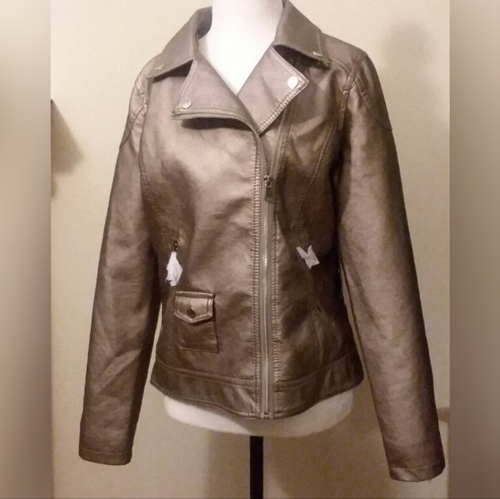 YMI -- Bronze Metallic Gold Leather Moto Jacket